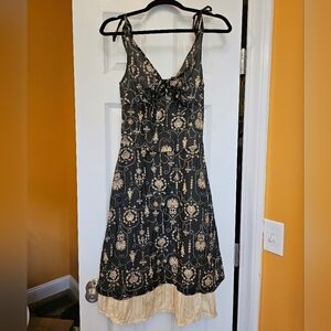 Effie's Heart Black and Cream Patterned Midi Dress Silk And Cotton